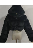 Full Sleeves Leopard Print Hooded Short Fur
