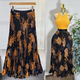 Tight Waist High Waist Crums Sweet A-Shaped Skirt Women's Long Print 100-Fold