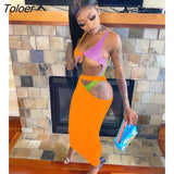 Color Patchwork Hollow Out Bra Midi Dress Women Beach Sexy Swimsuit 2022 Fashion Fitness Swimwear Bathwear