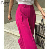 Streetwear Pants For Women Office Baggy High Waist Summer Wide Trousers Rose Red Elegant All-Match Trendy Full Length