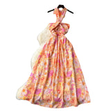 Hollow Hanging Neck Sling Dress Female Pure Lust Atmosphere Feel Waist Thin Temperament Super Fairy Holiday Floral