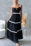 Women's Solid Dress Lace Sling Splicing Bra Oversized Swing