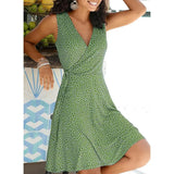 New Casual Polka Dot Dress Women V Neck Sleeveless Bandage Beach Dress Summer Bohemian Dresses For Women Grace