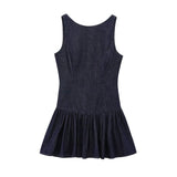 Women's New 2025 Folding Decorative Denim Effect Short Dress Women