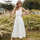 Graduation Party Gift Sweet White Suspender Dress Woman Sleeveless High Waist Holiday A-Line Dress New Summer Basic