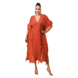 Toloer New Women's Handmade Knitted Hand-Through Tassel Dress-Outfit