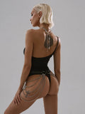 Black Sexy One Shoulder Contrast Mesh
