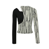 Designer T Shirt For Women Sexy Hollow-out Ladies T Shirt Patchwork Long Sleeve Tee Shirt Femme Top Underwear Chic