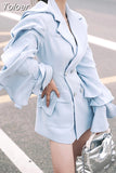 2023 Autumn New Style Ruffle Wave Sleeve Suit jackets Women's Double Breasted Design Solid Color Blazer Fashion Tide