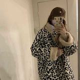 Leopard Print Women Fleece Jackets Motorcycle Jacket Faux Lamb Fur Kawaii Coat Teddy Fur Coat Fleece Parkas Cropped