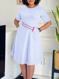 Women's Dress 2025 New Fashion Short-Sleeved Solid Color High Waist Swing African