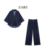 Homemade New Women's Classic Wi-Sleeve Shirts Wi-Legs High Waisted Pants