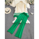Version Of Casual Fashion Knitting Suit Women's Autumn And Winter Loose Long Sleeves Bumper Tops High Waist Thin Legs Long