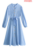 Women's Body Texture Collar Long-Sleeved Dress