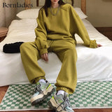 2021 Autumn Women Cotton Sweatshirt Suit Oversized Sets Female O Neck Loose Sweatshirt + Long Pants Suits Short