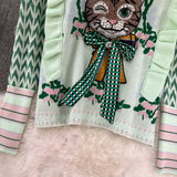 Harajuku Diamonds Beaded Cat Bow Embroidery Sweater Women's Ruffles Flower Jacquard Cartoon Pullover Jumper Crop