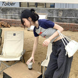 Retro Letter T Shirt Women Slim Students Skinny Printed Short Sleeve T-shirts Harajuku Crop Tops Panelled Clothes