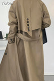 Fashion Women's Trench Coat New Lapel Loose Single Breasted Long Sleev Sashes Back Spliced Windbreaker Autumn 2023