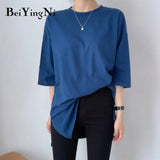 8 Colors Oversized T-shirt Female Cotton High Quality Harajuku Casual Loose T Shirt Women Split Tshirts Black Pink