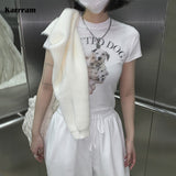 Korean Fashion Crop Tops Spotted Dog Printed Short Sleeve T-shirt Kawaii Summer Streetwear Sexy Slim White Tshirts