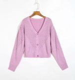 Women Puff Sleeve Knitted Cardigan Elegant Ladies Sweater Tops Female Single Breasted Sweater for Spring