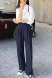 Transparent White Pants For Women High Waist Zipper Pocket Big Large Size Long Wide Leg Navy Blue