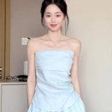 Temperament Lazy Style A Set Of Thin Shirt Folds Design Smear Tsets Women's Boobs Half-Dress Women's