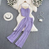 Summer Sexy Striped 2Pcs Set Elegant Single Breasted Strap Camis Tops + High Waist Pants Casual Two Pieces Suits Female New