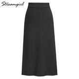 Knitted Skirt With Slit High Waist Vintage Pencil Skirts For Women 4XL 5XL 6XL Straight Skirt For Women