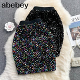 Autumn Women Sequins Bodycon Skirt Elegant High Stretchy Waist Pencil Faldas Female Club Party Saias New Fashion
