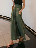Spring Summer Drawstring Wide Leg Pants Cotton Linen High Waist Trousers Ninth Pants Loose Casual Pants Women Bottoms