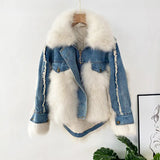 2022 Winter Loose Denim Jacket Women Oversized Fur Collar Plus Velvet Padded Jackets Vintage Cotton Thick Warm Jean
