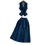 Age-Down Suit Women's Summer Ripe Wind Folded Back Cowboy Top + High Waist Thin