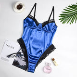 Lace Patchwork Satin Bodysuit Sexy Backless Jumpsuit Slim Women Tops One Piece Fashion Club Party Bodysuits Skinny