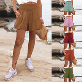 Women's Hot Selling Solid Color High-Waisted Elastic Shorts Tight Waist Wide Leg