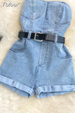 Summer Rompers Women Jeans Jumpsuit Off Shoulder Loose Casual Denim Rompers Womens Jumpsuits Wide Leg Casual Denim
