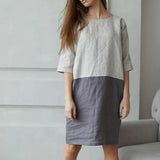 Dress Women Summer 2022 Casual Patchwork 1/2 Sleeve Cotton Linen Dress Oversized Loose Pockets Tunic Women Dress
