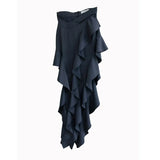 High Waist Navy Blue Irregular Ruffles Long Side Slit Half-body Skirt Women Fashion Tide New Spring Autumn 2023