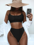 Toloer Single Swimsuit 2023 Split Swimsuit Sexy Swimsuit Solid Color High Waist Bikini B696K-Outfit