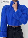 Women Turtleneck Short Knitted Sweater Female Fashion Long Sleeve Solid Basic Pullover 2022 Autumn Thick Warm Jumper