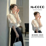 2025 New Light Luxury High-End White Printed Shirt Super Good-Looking Beautiful French Long-Sleeved
