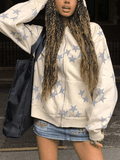 Oversized Star Print Zip Up Hoodie-Outfit