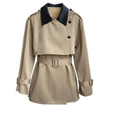 Loose Fit Khaki Color-block Big Size Jacket New Lapel Long Sleeve Women Coat Fashion Tide Spring Autumn 2023