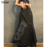 Dark Academic Midi Skirts Women Y2K Harajuku Dragon Print Grunge Fairycore Skirt Gothic Bnadage High Waist Black