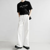 Sensing White Jeans Men's And Women's Loose Straight Drags Broad Legged Couple Casual Cleanfit