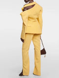 Fashion Women's Blazer Oblique Shoulder Long Sleeves Hollow Out Irregular Solid Color Suit Jacket Summer 2023 New