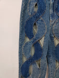 Fashion Women's Jeans High Waist Cross Contrast Color Hollow Out Metal Button Straight Denim Pants Summer 2023 New