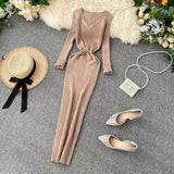 Women's Autumn And Winter 2025 New Korean Version Of Simple Solid Color Long Sleeves Tight Waist Thin Knit Long