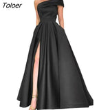 Green High Split Sexy Lady Club Party Long Floor Skirts Vestidos Dresses Night One Shoulder Satin Dress Evening