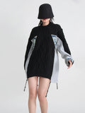 Toloer Lazy Wind Cowboy Splicing Sweater Loose Casual Fashion Long Long Sleeve Knit Sweater Trend-Outfit